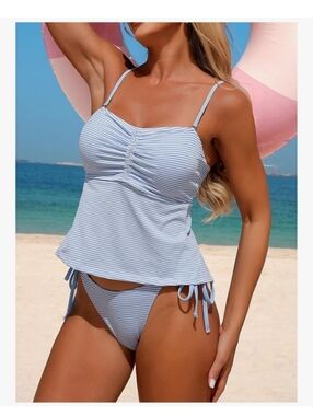 NWT Zaful Blue & White Striped Tankini Swimsuit - M